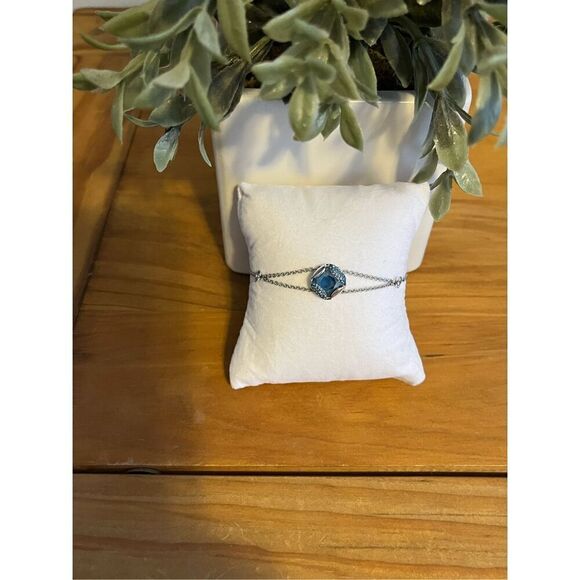 Swarovski Blue Crystal Heap Cushion Rhodium Plated Bracelet - Picture 6 of 10